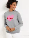 Talbots Plus Petite - Je Tâaime Heart Mockneck Pullover Sweater - Grey Sky Heather/pink Rouge - 2x  In Grey Sky Heather,pink Rouge