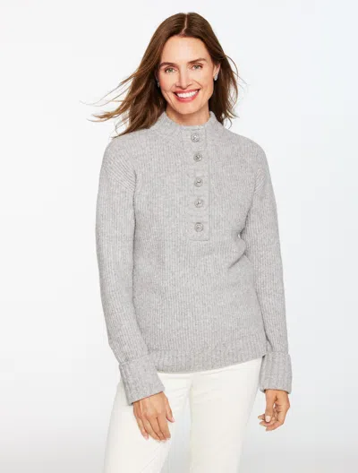 Talbots Plus Petite - Jewel Button Henley Sweater - Grey Sky Heather - 3x