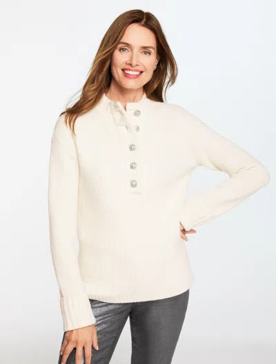 Talbots Plus Petite - Jewel Button Henley Sweater - Ivory - 3x  In White