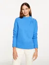 Talbots Plus Petite - Jewel Button Shoulder Sweatshirt - Lakeshore Blue - 3x  In Blue