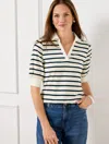 Talbots Plus Petite - Johnny Collar Pullover Sweater - Primrose Stripe - Ivory/indigo - 3x  In Ivory,indigo