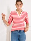 Talbots Plus Petite - Johnny Collar Pullover Sweater - Primrose Stripe - Pink Rosette/ivory - 2x  In Pink Rosette,ivory