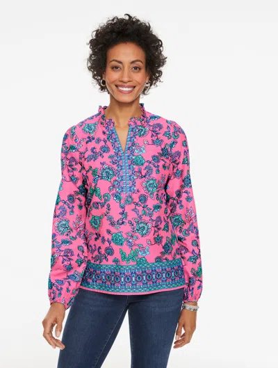 Talbots Plus Petite - Jumping Jacobean Popover Shirt - Bright Pink - 1x - 100% Cotton