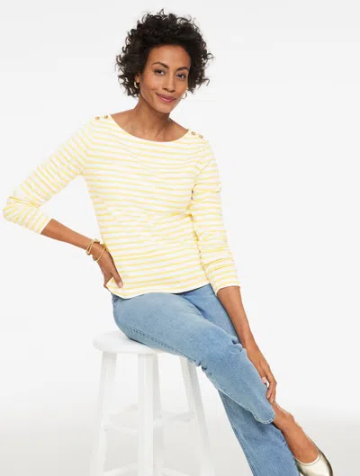 Talbots Plus Petite - Knot Button Shoulder T-shirt - Aisling Stripe - White/daisy - 2x - 100% Cotton