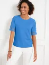 Talbots Plus Petite - Lace Cuff Crewneck T-shirt - Azure Blue - X - 100% Cotton