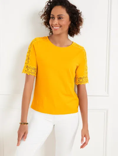 Talbots Plus Petite - Lace Cuff Crewneck T-shirt - Golden Honey - 1x - 100% Cotton