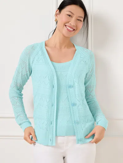 Talbots Plus Petite - Lace Pointelle Cardigan Sweater - Blue Ice - 2x