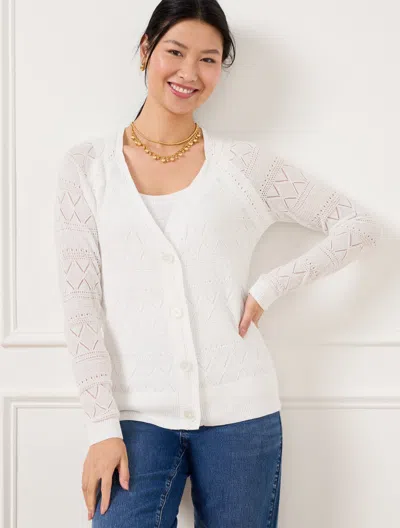 Talbots Plus Petite - Lace Pointelle Cardigan Sweater - White - 2x