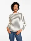 Talbots Plus Petite - Lace Trim Crewneck T-shirt - Saybrook Stripe - Ivory/black - 1x - 100% Cotton  In Neutral
