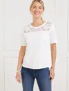 Talbots Plus Petite - Lace Trim Crewneck T-shirt - White - 2x - 100% Cotton  In White