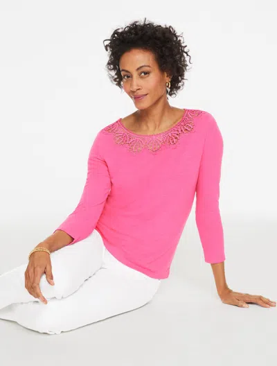 Talbots Plus Petite - Lace Trim Crewneck Top - Bright Pink - 1x
