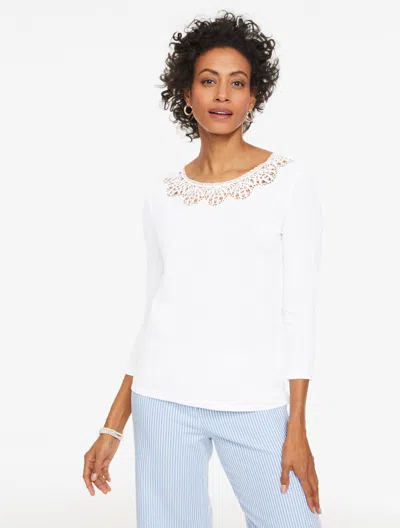 Talbots Plus Petite - Lace Trim Crewneck Top - White - 3x