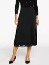 Talbots Plus Petite - Lace Trim Satin Midi Skirt - Black - 22  In Black