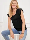 Talbots Plus Petite - Lace Trim Scoop Neck T-shirt - Black - 3x - 100% Cotton