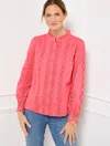 Talbots Plus Petite - Lace Trim Voile Top - Pink Rosette - 1x  In Pink Rosette