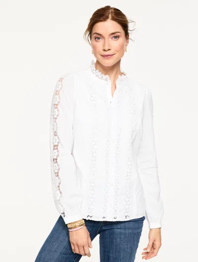 Talbots Plus Petite - Lace Trim Voile Top - White - 3x