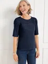 Talbots Plus Petite - Ladder Stitch Crewneck T-shirt - Blue - 3x - 100% Cotton  In Blue