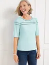 Talbots Plus Petite - Ladder Stitch Crewneck T-shirt - Blue Ice - X - 100% Cotton