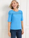 Talbots Plus Petite - Ladder Stitch Crewneck T-shirt - Lakeside Blue - 3x - 100% Cotton