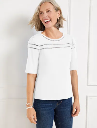 Talbots Plus Size - Ladder Stitch Crewneck T-shirt - White - 2x - 100% Cotton