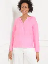 Talbots Plus Petite - Lantern Sleeve Linen Top - Cross Dyed - Spring Pink/white - 1x  In Spring Pink,white