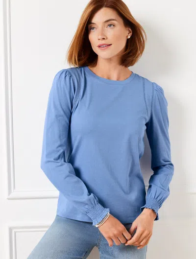 Talbots Plus Petite - Lattice Trim Crewneck T-shirt - Blue Wave - 3x - 100% Cotton
