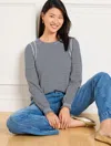 Talbots Plus Petite - Lattice Trim Crewneck T-shirt - Stripe - Indigo/ivory - 2x - 100% Cotton  In Indigo,ivory