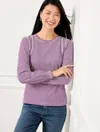 Talbots Plus Petite - Lattice Trim Crewneck T-shirt - Stripe - Mulberry Wine/ivory - 1x - 100% Cotton Talbot In Mulberry Wine,ivory