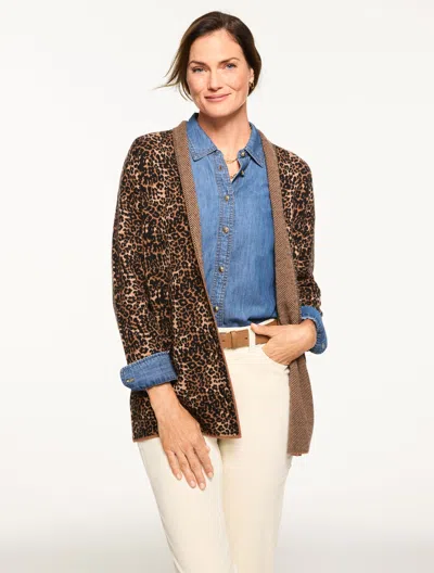 Talbots Plus Petite - Leopard Jacquard Cardigan Sweater - Toasted Coconut - 3x  In Brown