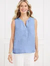 Talbots Plus Petite - Linen Band Collar Shell Sweater - Cross Dyed - Bluebell/white - 2x  In Bluebell,white