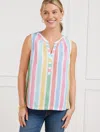 Talbots Plus Petite - Linen Band Collar Shell Sweater - Prismatic Stripe - Camellia Rose - 2x  In Camellia Rose