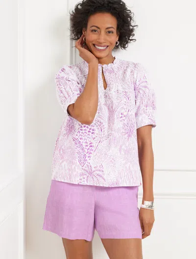 Talbots Plus Petite - Linen Blend Smocked Top - Blissful Meadow - Deep Lavender - 1x