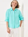 Talbots Plus Petite - Linen Shirt - Cross Dyed - Vivid Turquoise/white - 2x  In Vivid Turquoise,white