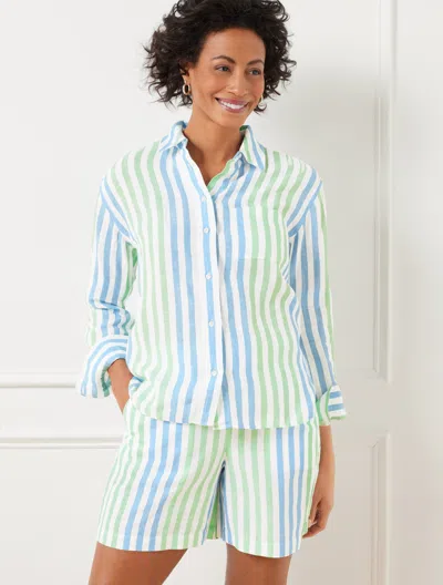 Talbots Plus Petite - Linen Short Shirt - Playful Stripe - Neptupe Green - 1x