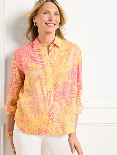Talbots Plus Size - Linen Short Shirt - Watercolor Botanical - Corn Silk/coral Sand - 1x  In Corn Silk,coral Sand