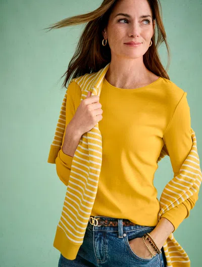 Talbots Plus Petite - Long Sleeve Crewneck T-shirt - Autum Orange - 3x  In Yellow
