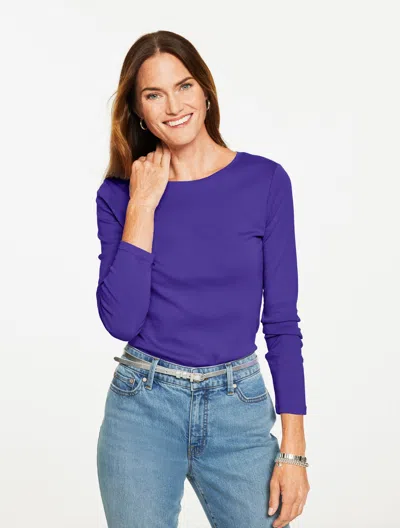 Talbots Plus Petite - Long Sleeve Crewneck T-shirt - Brilliant Purple - 3x  In Blue