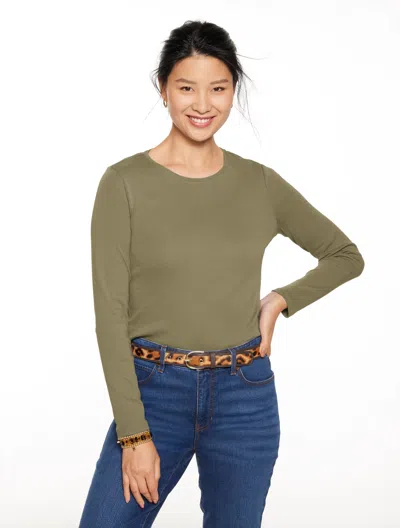 Talbots Plus Petite - Long Sleeve Crewneck T-shirt - Burnt Olive - 1x  In Brown