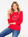 Talbots Plus Petite - Long Sleeve Crewneck T-shirt - Deck The Halls - Red - 2x  In Red