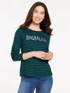 Talbots Plus Petite - Long Sleeve Crewneck T-shirt - Fa La La - Indigo/lush Green - 2x