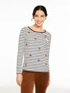 Talbots Plus Petite - Long Sleeve Crewneck T-shirt - Falling Leaves - Ivory/indigo - 2x  In White