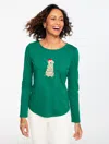 Talbots Plus Petite - Long Sleeve Crewneck T-shirt - Festive Dog - Lush Green - 2x  In Green