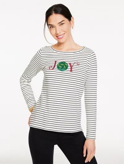 Talbots Plus Petite - Long Sleeve Crewneck T-shirt - Joy Stripe - Ivory/indigo - 1x  In Multi