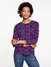 Talbots Plus Petite - Long Sleeve Crewneck T-shirt - Leafy Floral - Ink/party Plum Mlti - 2x  In Blue