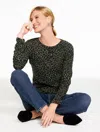 Talbots Plus Petite - Long Sleeve Crewneck T-shirt - Leopard - Burnt Olive/black - 3x