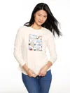 Talbots Plus Petite - Long Sleeve Crewneck T-shirt - London Toile - Ivory - 3x  In White