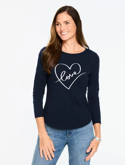 Talbots Plus Petite - Long Sleeve Crewneck T-shirt - Love Heart - Blue - 3x