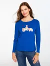 Talbots Plus Petite - Long Sleeve Crewneck T-shirt - Polar Bears - Blue Majesty - 3x - 100% Cotton  In Blue