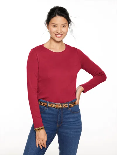 Talbots Plus Petite - Long Sleeve Crewneck T-shirt - Port Wine - 1x  In Burgundy