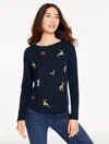 Talbots Plus Petite - Long Sleeve Crewneck T-shirt - Tossed Deer - Blue - 3x  In Black